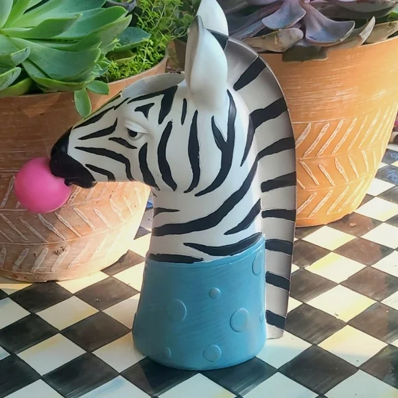 Zebra Blowing Bubble Gum Vase, 9" tall x 4" wide